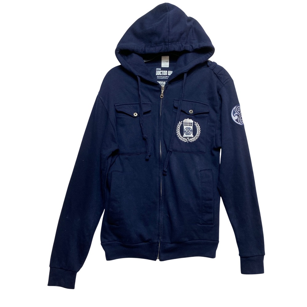 Ripple Junction Hoodie Mens XS Navy Doctor Who Gallifrey Academy Zip Up TARDIS